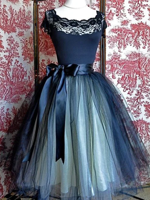Early Access Sexy Homecoming Dress Dark Navy Tulle Lace Short Prom Dress Party Dress JK331