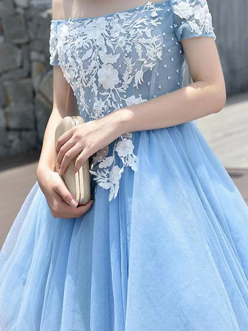 Warehouse Sale Beautiful Homecoming Dress Appliques Light Sky Blue Short Prom Dress Party Dress JK399
