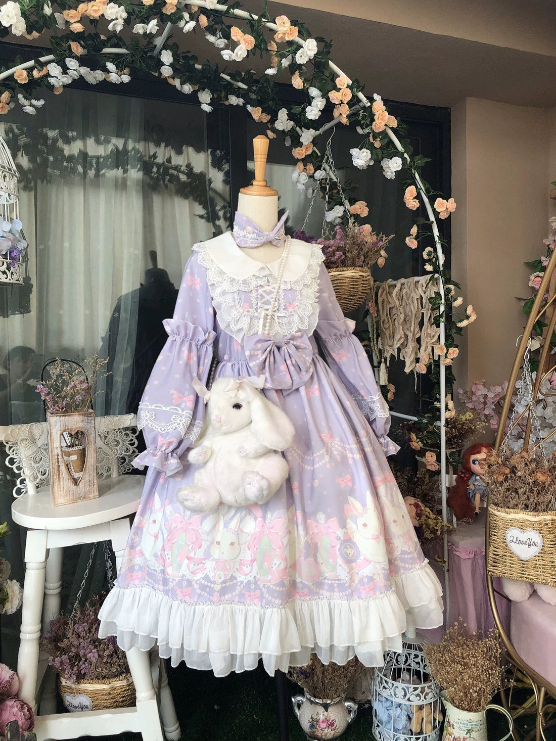 Special Savings floral dressfloral dressDoujiang~Kawaii Lolita OP Rabbit Print Pink Purple Lace Princess Dress Special Savings floral dressfloral dressDoujiang~Kawaii Lolita OP Rabbit Print Pink Purple Lace Princess Dress