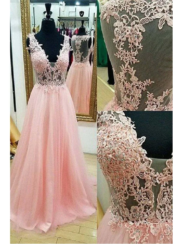 Customer Appreciation Sale Chic Pink Prom Dresses A-line Floor-length Appliques Long Prom Dress/Evening Dress JKL222