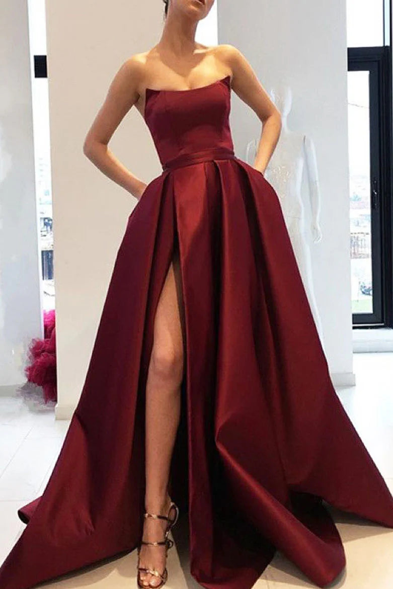 Savings Event casual knit dresscasual knit dressBateau Strapless Satin A-Line Prom Party Dress With Slit Savings Event casual knit dresscasual knit dressBateau Strapless Satin A-Line Prom Party Dress With Slit