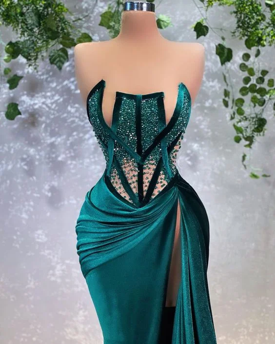 Discount Deals trendy dresstrendy dressSexy Evening Dress With Beaded Unique Long Prom Dress High Slit Y569