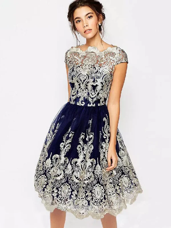 Weekend Deal Cute Homecoming Dress Dark Navy Appliques Short Prom Dress Party Dress JK340