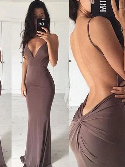 Bargain Prices Chocolate Sexy Prom Dresses Spaghetti Straps Sheath/Column Long Prom Dress/Evening Dress JKL182