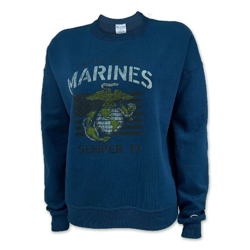 Unmissable Offer activewear hoodieMarines Champion Ladies Vintage Stencil Champion Crewneck (Blue) Unmissable Offer activewear hoodieMarines Champion Ladies Vintage Stencil Champion Crewneck (Blue)