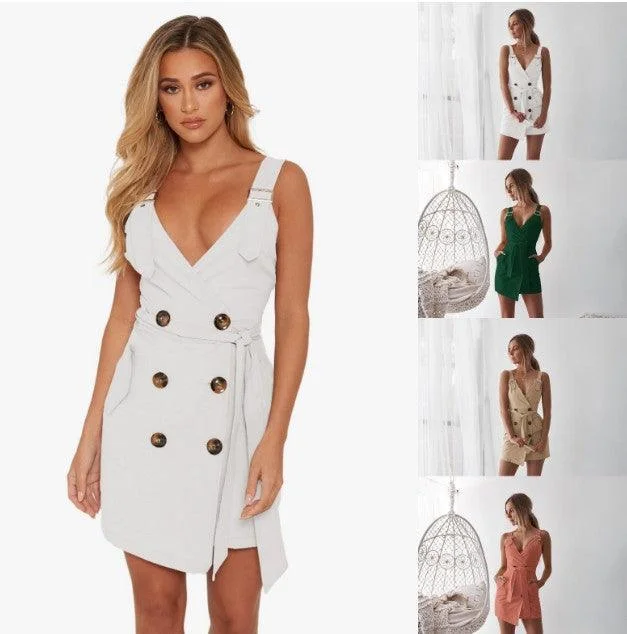 Must-Have Deals chic shift dresschic shift dressWaist dress suspenders deep V bag hip short