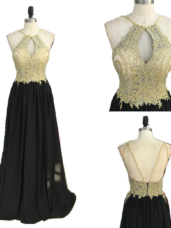 Savings Event Black Halter Prom Dresses Appliques Floor-length Long Sexy Prom Dress/Evening Dress JKS127