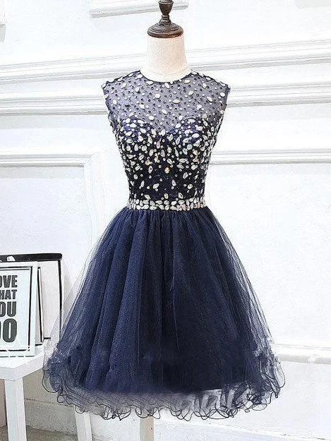 Bargain Prices Dark Navy Homecoming Dress Rhinestone Chic Short Prom Dress Party Dress JK441