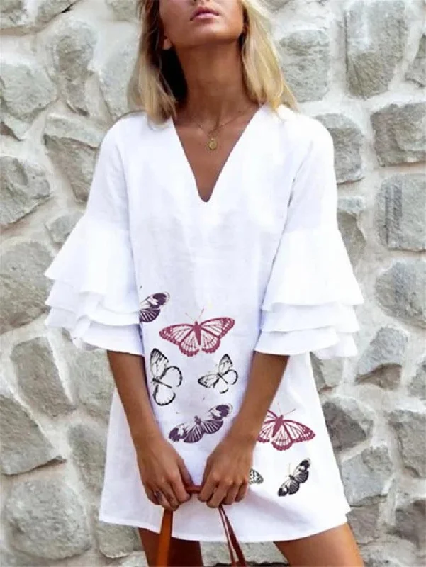 Extra Discounts casual knit dresscasual knit dressShort dress with printed V-neck