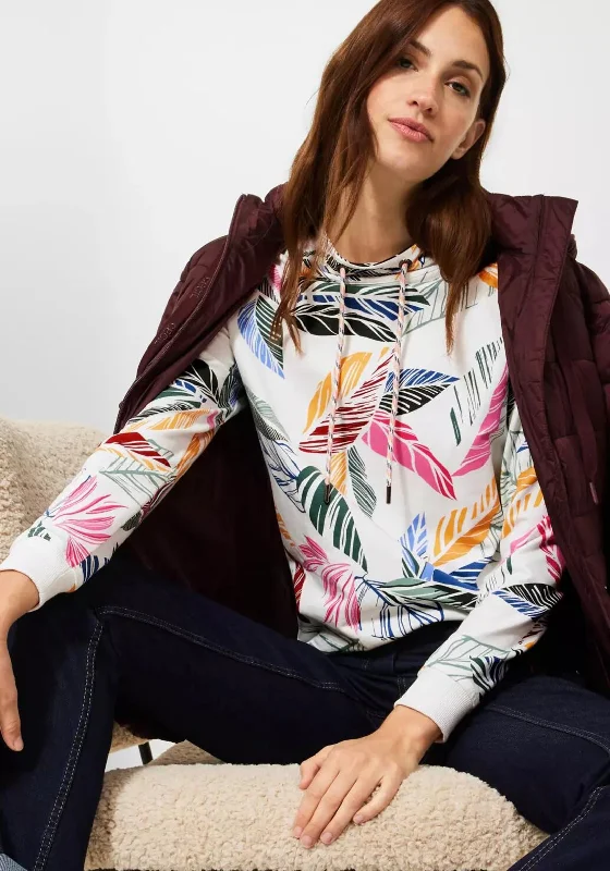 Price Rollback cozy hooded sweatshirtCecil Leaf Print Cowl Neck Sweatshirt, White Multi
