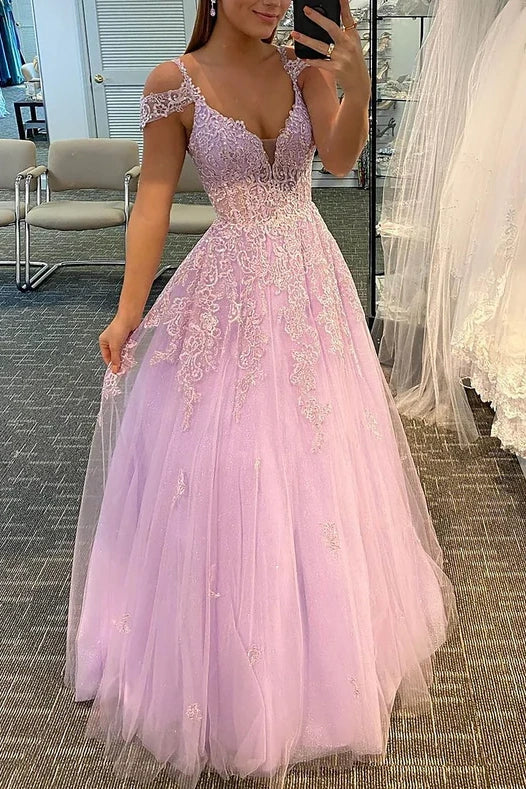 Today’s Deal flowy dressflowy dressV-Neck Spaghetti Straps Empire Lace Up Appliques Long Prom Dress