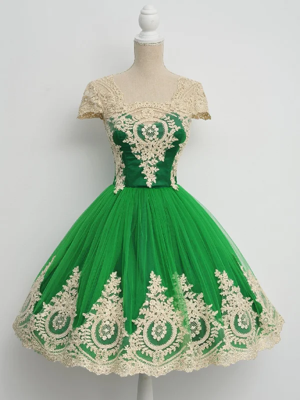 Seasonal Sale Sexy Homecoming Dress Square Appliques Tulle Short Prom Dress Party Dress JK320