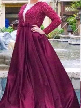 Weekend Special Sexy Plus Size Prom Dresses Burgundy Satin Long Appliques Prom Dress JKP012
