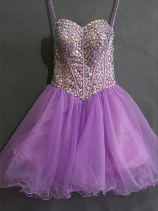 Fantastic Offers Chic Homecoming Dress Sweetheart Rhinestone Lilac Short Prom Dress Party Dress JK330