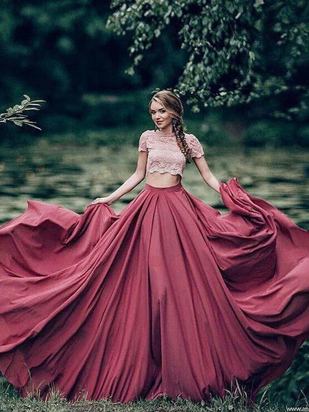 Major Savings Prom Dresses Scoop Short Sleeve Lace Long Prom Dress/Evening Dress #JKL017