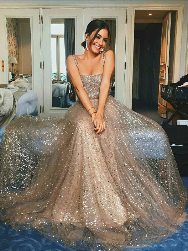 Steals and Deals Sparkly Prom Dresses Straps Aline Sleeveless Long Sexy Sequins Chic Prom Dress JKL1179