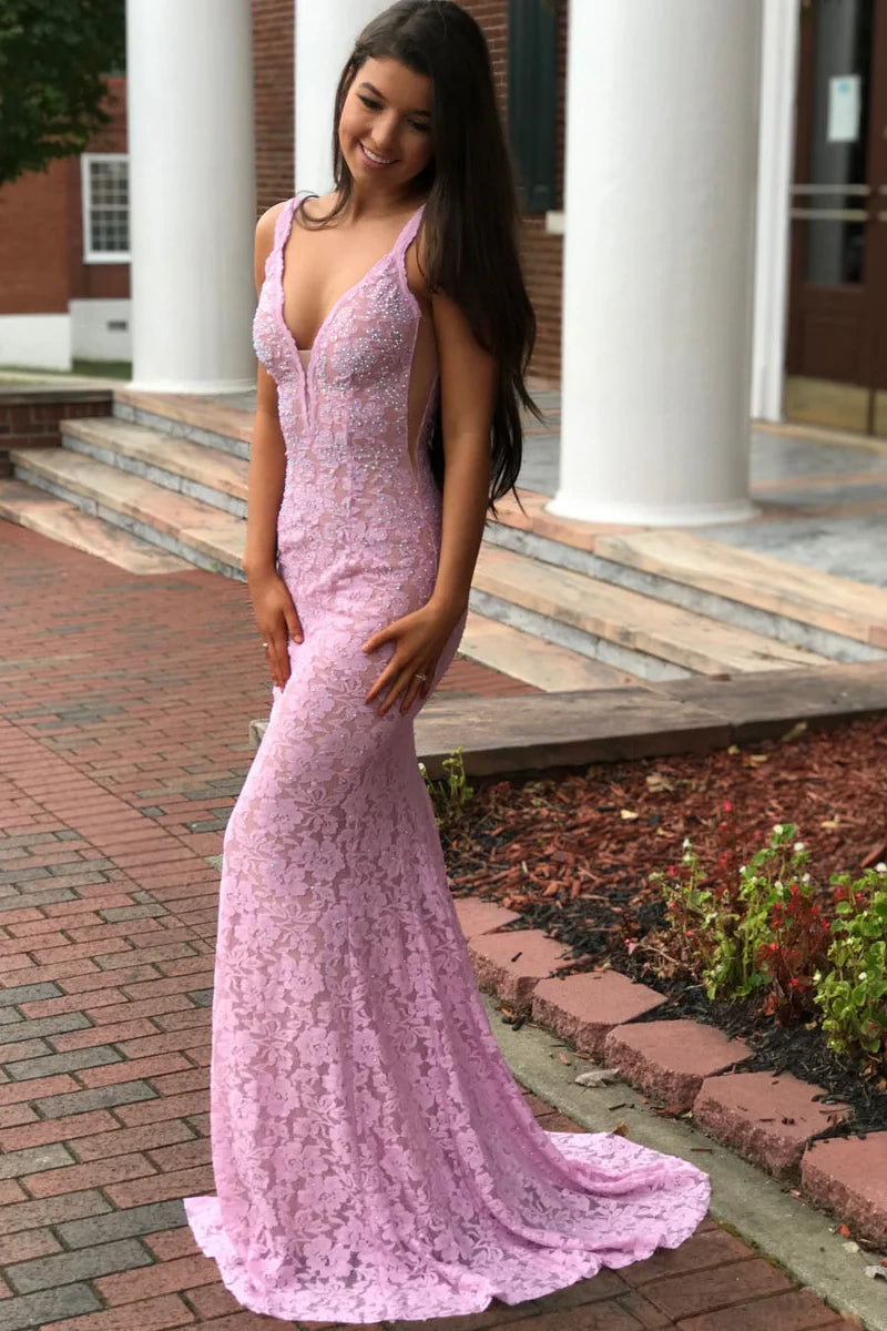 Special Price t-shirt dresst-shirt dressSexy Lace Trumpet V-Neck Sleeveless Party Prom Dress