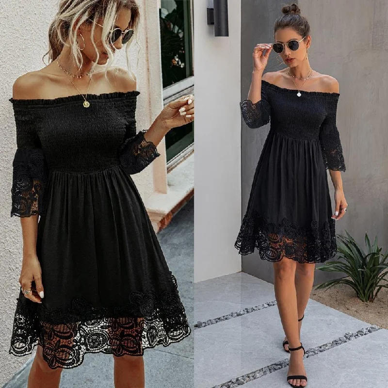 Value Deals trendy bodycon dresstrendy bodycon dressOne-shoulder backless solid color lace dress