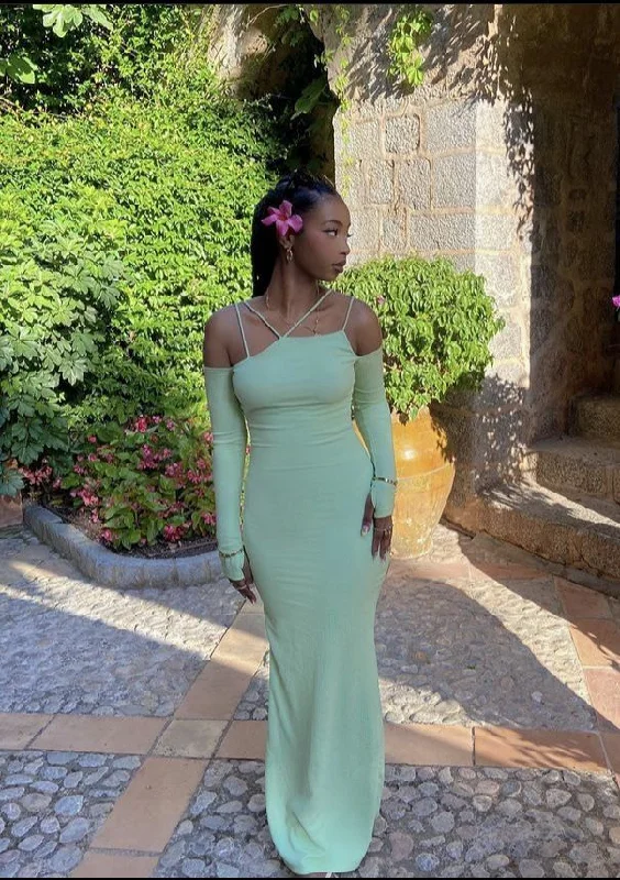 Best Bargains boho dressboho dressSexy Green Sheath Long Prom Dress With Long Sleeves  Y5053