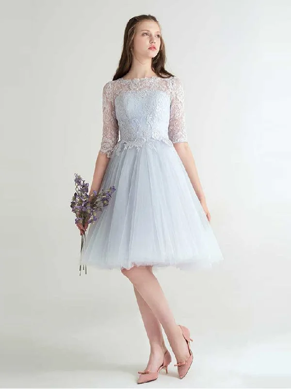 Take Advantage Beautiful Homecoming Dress Bateau Half Sleeve Lace Short Prom Dress Party Dress JK433