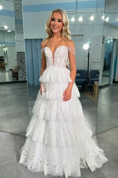 Exclusive Access ruffle dressruffle dressLace Tulle A-Line Sweetheart Off-Shoulder With Train Prom Dress