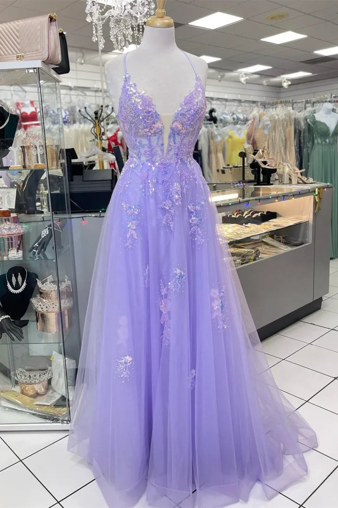 Grand Opening Sale casual shift dresscasual shift dressV-Neck Spaghetti Straps Lace Up Appliques Tulle A-Line Prom Dress