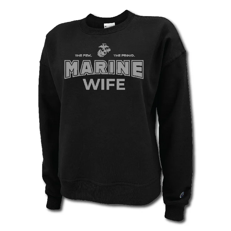 Special Offer performance workout sweatshirtMarines Wife Ladies Crewneck (Black)