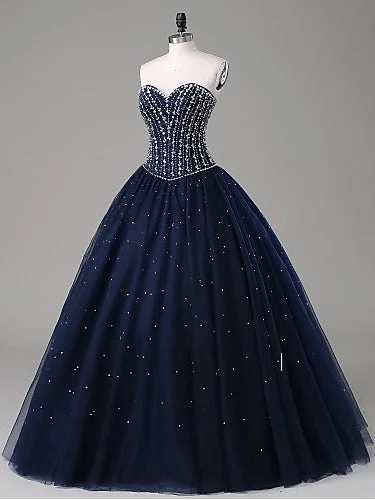 Act Fast Ball Gown Prom Dresses Sweetheart Floor-length Dark Navy Prom Dress/Evening Dress JKL159