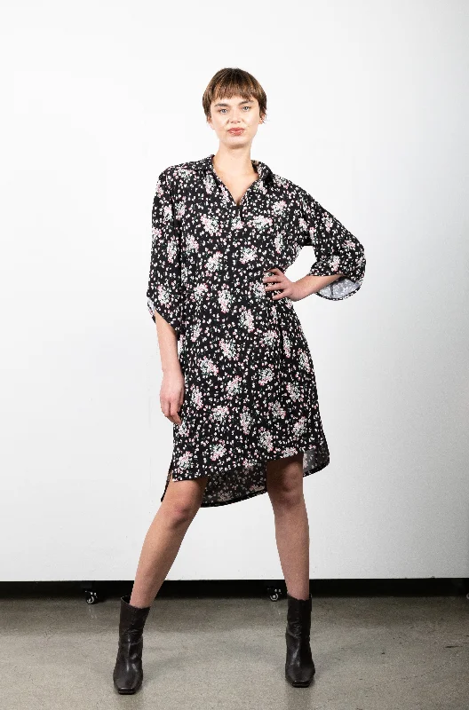 Year-End Sale casual dresscasual dressSTEP HEM 3/4 SLEEVE OPEN COLLAR DRESS - D3140-A0250