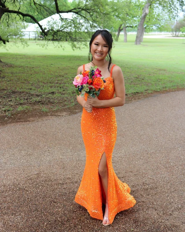 Exclusive Access trendy mini dresstrendy mini dressElegant Mermaid Orange Sequins Long Prom Dress Formal Evening Dresses Y1307