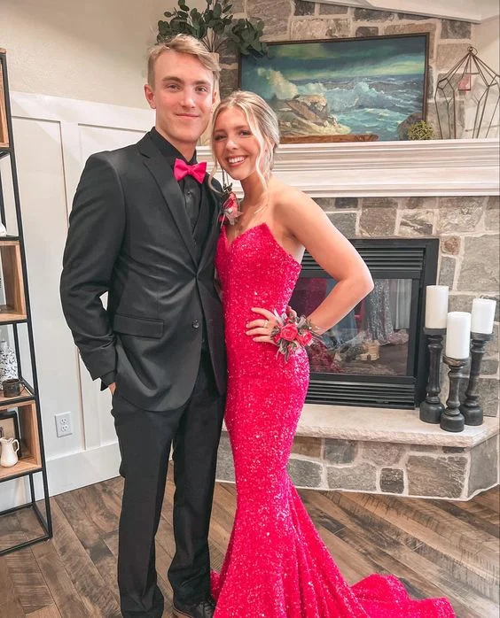 Great Deals bohemian dressbohemian dressHot Pink Mermaid Sequins Prom Dresses V-Neck Trumpet Long Prom Evening Dress Customized Size Y1284