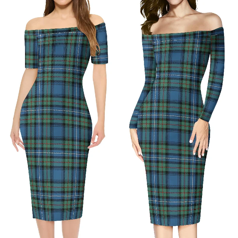 Markdown Madness Robertson Hunting Ancient Tartan Off Shoulder Lady Dress