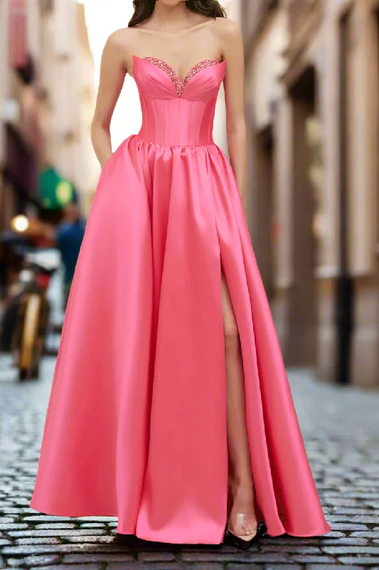 YEAR-End Clearance sophisticated dresssophisticated dressChic Satin A-Line Sweetheart Strapless Beaded Party Prom Dress