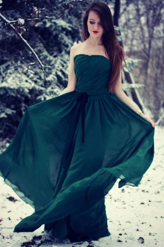 Price Reduction A-line Strapless Floor Length Chiffon Sleeveless Silk Ribbon Prom Dress