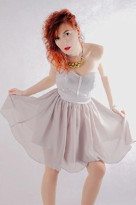Act Fast A-line Sweetheart Knee Length Tulle Paillette Sleeveless Prom Dress