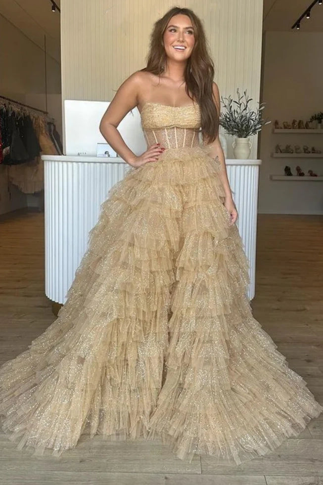 Clearance Sale t-shirt dresst-shirt dressGlitter Champagne Strapless Tiered Formal Prom Dress Clearance Sale t-shirt dresst-shirt dressGlitter Champagne Strapless Tiered Formal Prom Dress