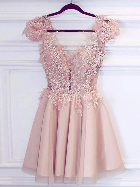 Deal Dash Cute and Sexy Homecoming Dress Hand-Made Flower Short Prom Dress Party Dress JK391