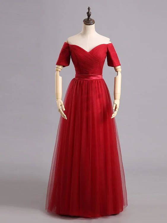 Final Sale Cheap Prom Dresses Off-the-shoulder A-line Ruffless Tulle Long Prom Dress/Evening Dress JKS163