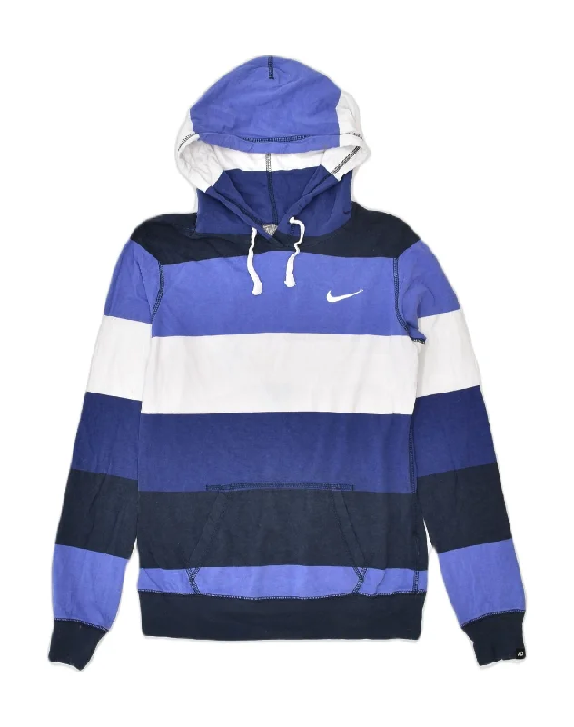 Super Sale fashion hoodieNIKE Womens Hoodie Jumper UK 10 Small Blue Striped Cotton Classic