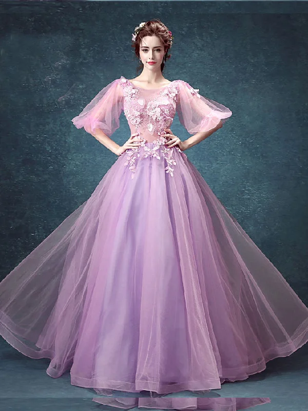 Deal of the Day Chic Lilac Prom Dresses Appliques Floor-length Beautiful Prom Dress/Evening Dress JKS152