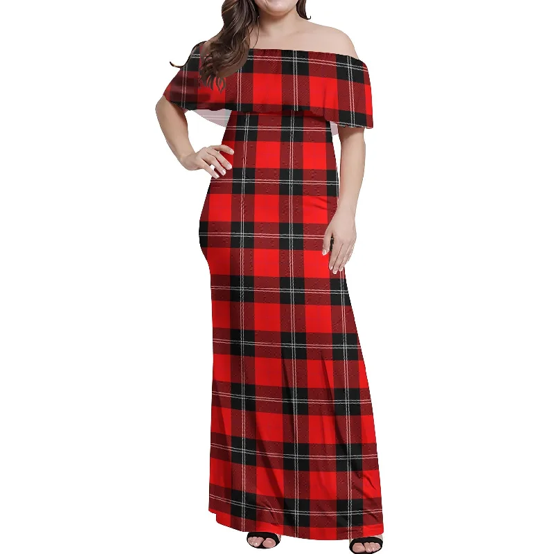 Price Break Ramsay Modern Tartan Off Shoulder Long Dress