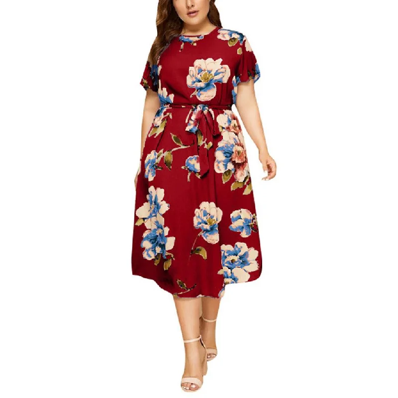 Closeout stylish party dressstylish party dressRound neck short sleeve printed waist dress Closeout stylish party dressstylish party dressRound neck short sleeve printed waist dress