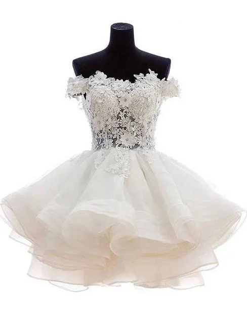 Anniversary Sale Chic Sexy Homecoming Dress Ivory Appliques Organza Short Prom Dress Party Dress JK389