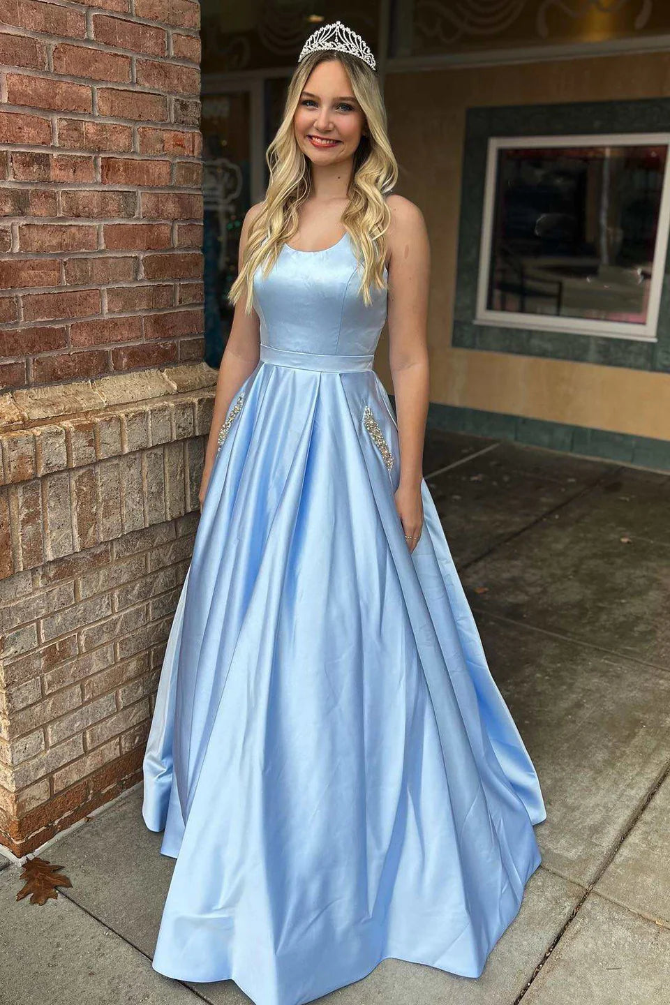 Price Break winter dresswinter dressBateau Spaghetti Straps Empire Satin A-Line Prom Dress