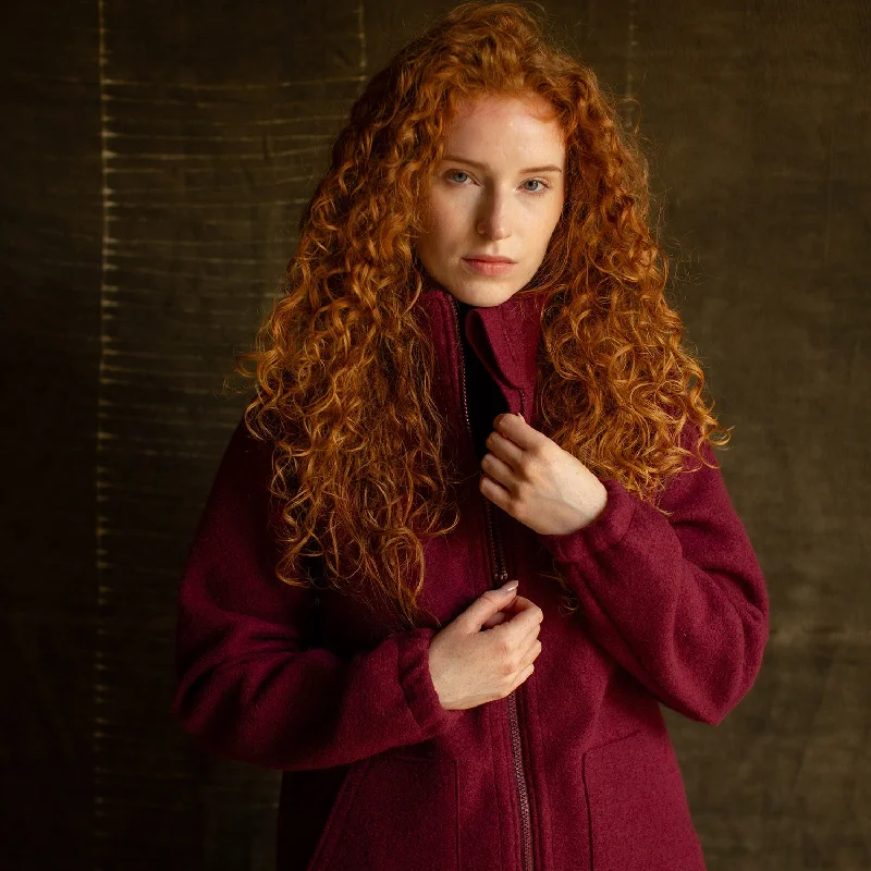 New Markdowns puffer jacketWomens Boiled Merino Wool Coat - Cassis