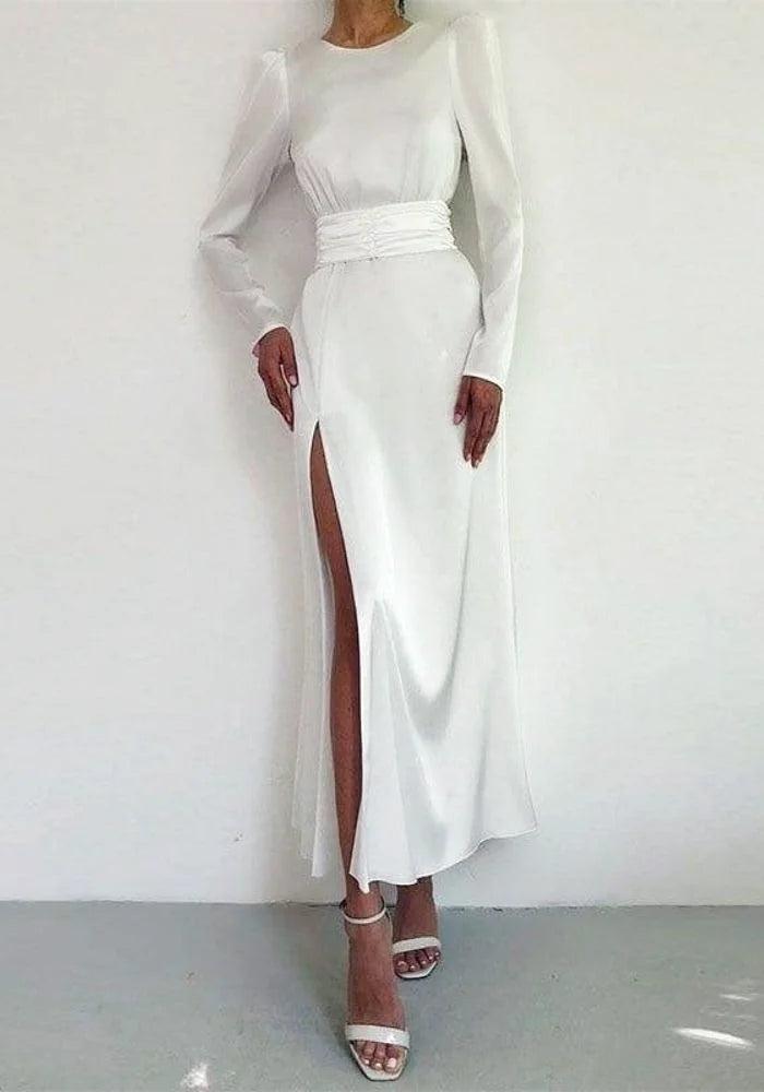 Savings Spectacular draped dressdraped dressWhite Satin Dress Midi