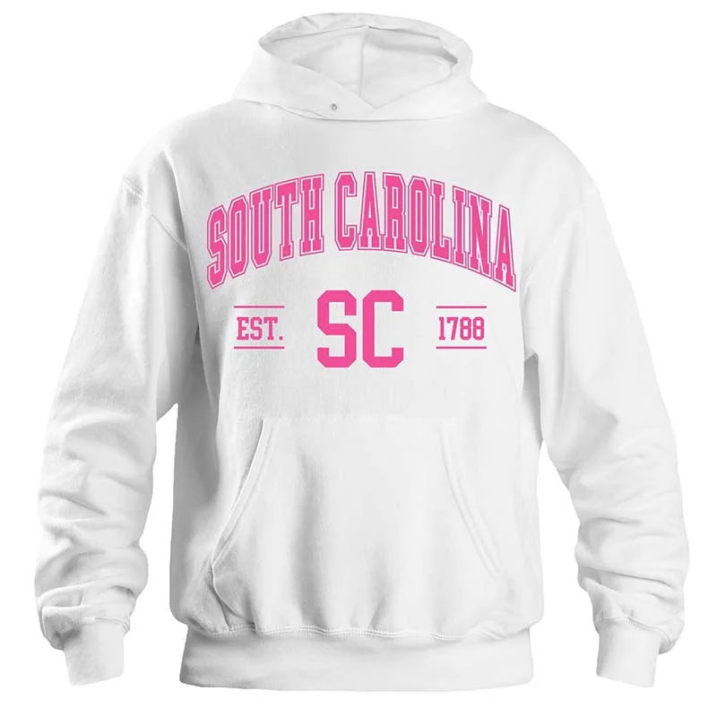 Best Bargains pullover workout hoodieSouth Carolina Established Hoodie in White & Pink Best Bargains pullover workout hoodieSouth Carolina Established Hoodie in White & Pink