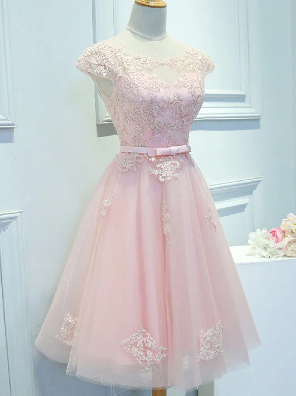 Savings Event Beautiful Homecoming Dress Scoop Pink Lace-up Short Prom Dress Party Dress JK442