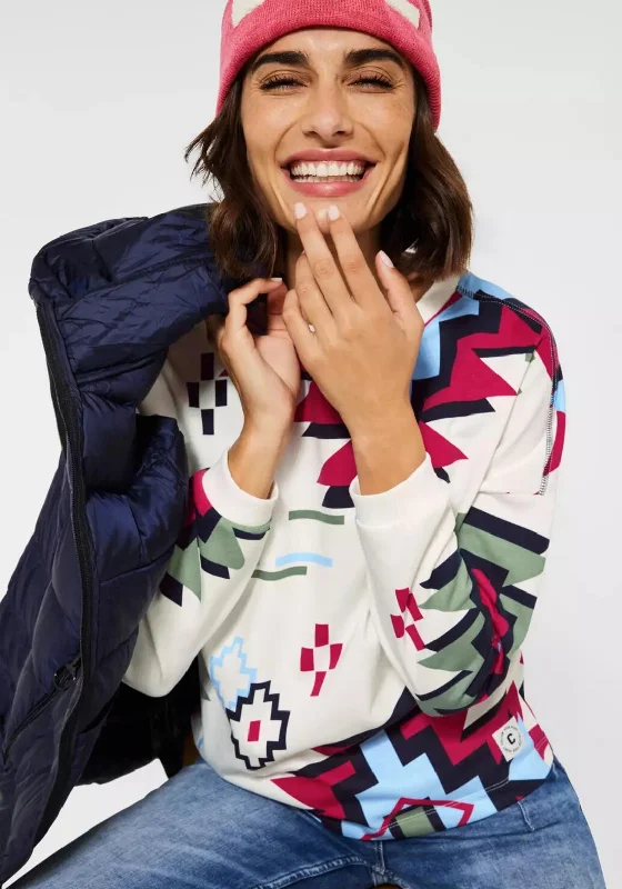 Deal Alert performance hoodieCecil Ikat Print Sweatshirt, Vanilla Multi