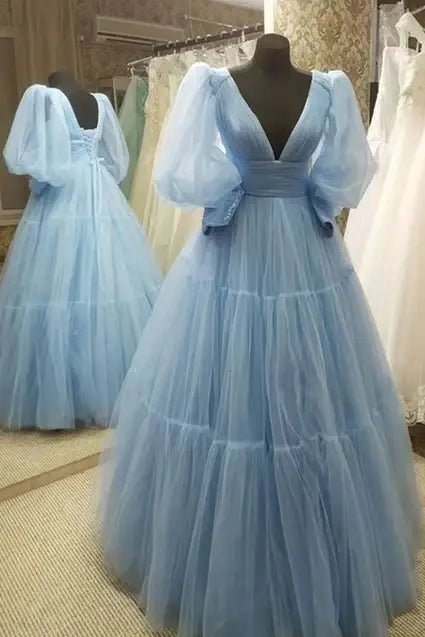 Deal of the Week party dressparty dressLow V-Neck Half Sleeves Tulle A-Line Long Prom Dress Deal of the Week party dressparty dressLow V-Neck Half Sleeves Tulle A-Line Long Prom Dress